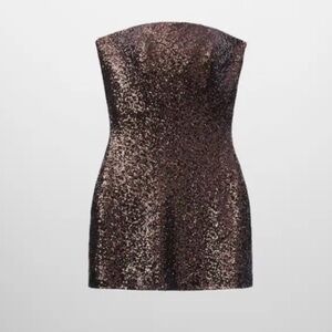 Mango brown strapped sequin mini dress